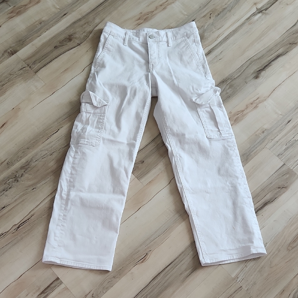 Express White Cargo Baggy Jeans 100% Cotton O Short Petite Wide Leg Straight